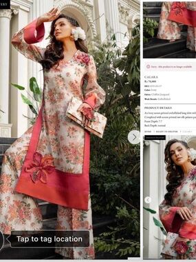 Alara Ivory Floral Long Sleeve Embellished Kurta Set with Coral Accents